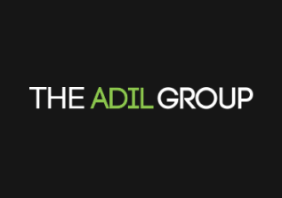 The Adil Group logo with the words THE ADIL GROUP on a black background. ADIL is in green, while the other words are in white.