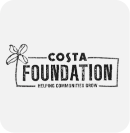 Logo of the Costa Foundation, featuring a simple line drawing of a flower on the left, with the words Costa Foundation and the slogan Helping Communities Grow underneath.